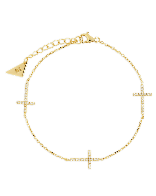 Sterling Silver Delicate CZ Cross Bracelet